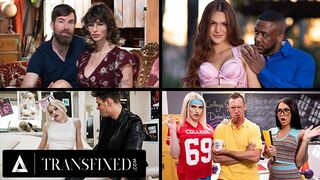 Transznemű csábítók forró válogatása – férfiak baszódnak gigászi cicis transzi csajokkal