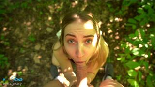 Fiatal világos szőke kalandja közterületen: pov oboázás megtelített arccal a kockázatos bujálkodás után