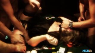 A pajkos afrikai ellenállhatatlan kettő dugást kap pókerasztalon négyesben