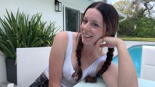 Step Sis brings her vibrator out to the pool and convinces you to cum together in secret