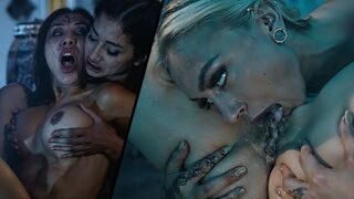 Szexi csajok ollóznak és kényeztetik egymást egy vad lezbi buliban a Parasited csatornán Natasha Nice és Kendra Sunderland főszereplésével